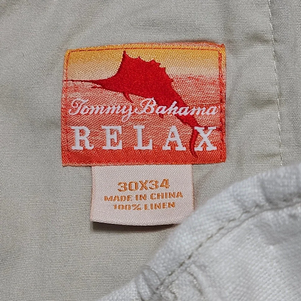 Tommy Bahama Relax Mens 30 Off White 100% Linen Straight Leg Coastal Pants